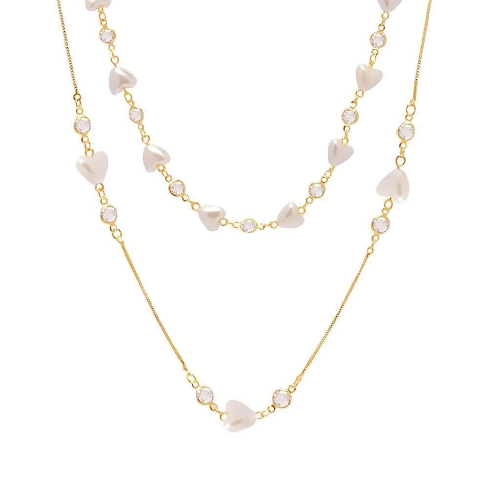 Conjunto Colar Pulseira Coração Perola Lady Folheado A Ouro 18k - Imagem 2