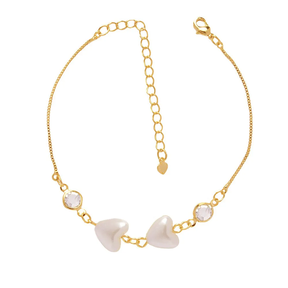 Conjunto Colar Pulseira Coração Perola Lady Folheado A Ouro 18k - Imagem 3