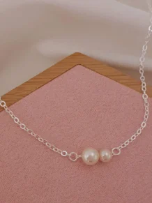 Colar Curto Detalhe Pérolas Folheada Prata 1000