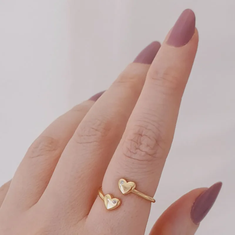 Anel Regulável Detalhe Coração com Micro Zircônia Folheado (Alta fusão) Dourada em Flash Ouro 18k - Imagem 3