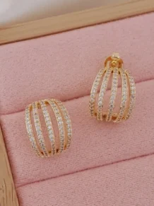Brinco Micro Zircônia Cristal Folheado Dourado em Flash Ouro 18k