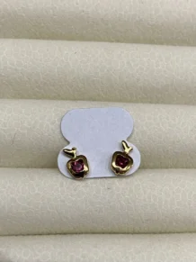 Brinco Maça Zirconia Roxo Folheado a Ouro 18k