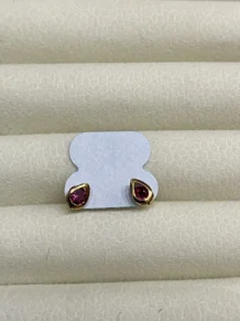Brinco Gota Zirconia Vermelho Folheado a Ouro 18k