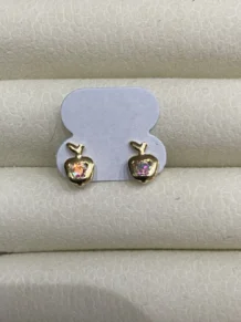 Brinco Maça Zirconia Cristal Folheado a Ouro 18k