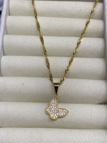 Gargantilha Colar Cordão Feminino com Borboleta Zircônia Folheado a Ouro 18k