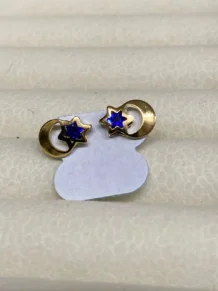 Brinco Estrela e Lua Zirconia Azul Folheado a Ouro 18k