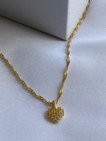 Gargantilha Colar Cordão com Coração Zircônia Cristal Folhado a Ouro 18k