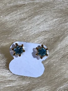 Brinco Detalhado Com Ponto De Luz Zirconia Azul Turqueza Folheado a Ouro 18k