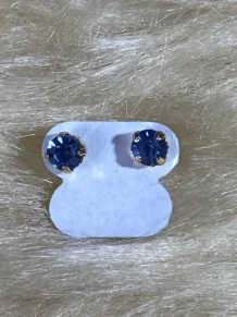 Brinco Ponto de Luz Zirconia Azul 7mm Folheado a Ouro 18k