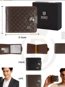 Carteira Masculina Trabalhada Sintético Coffee (Café)