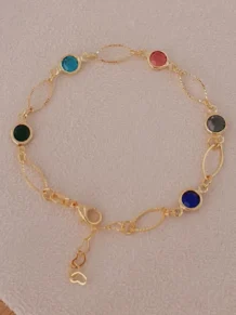 Pulseira Detalhe Cristal Folheada Dourada em Flash Ouro 18k