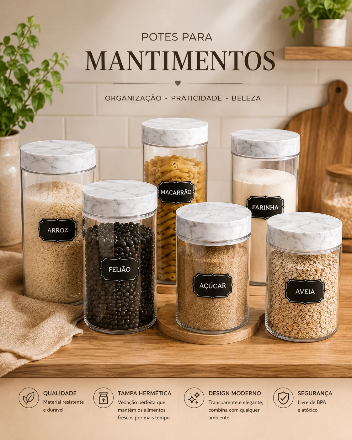 Pote Plástico Mantimento Mármore 1L - Imagem 2